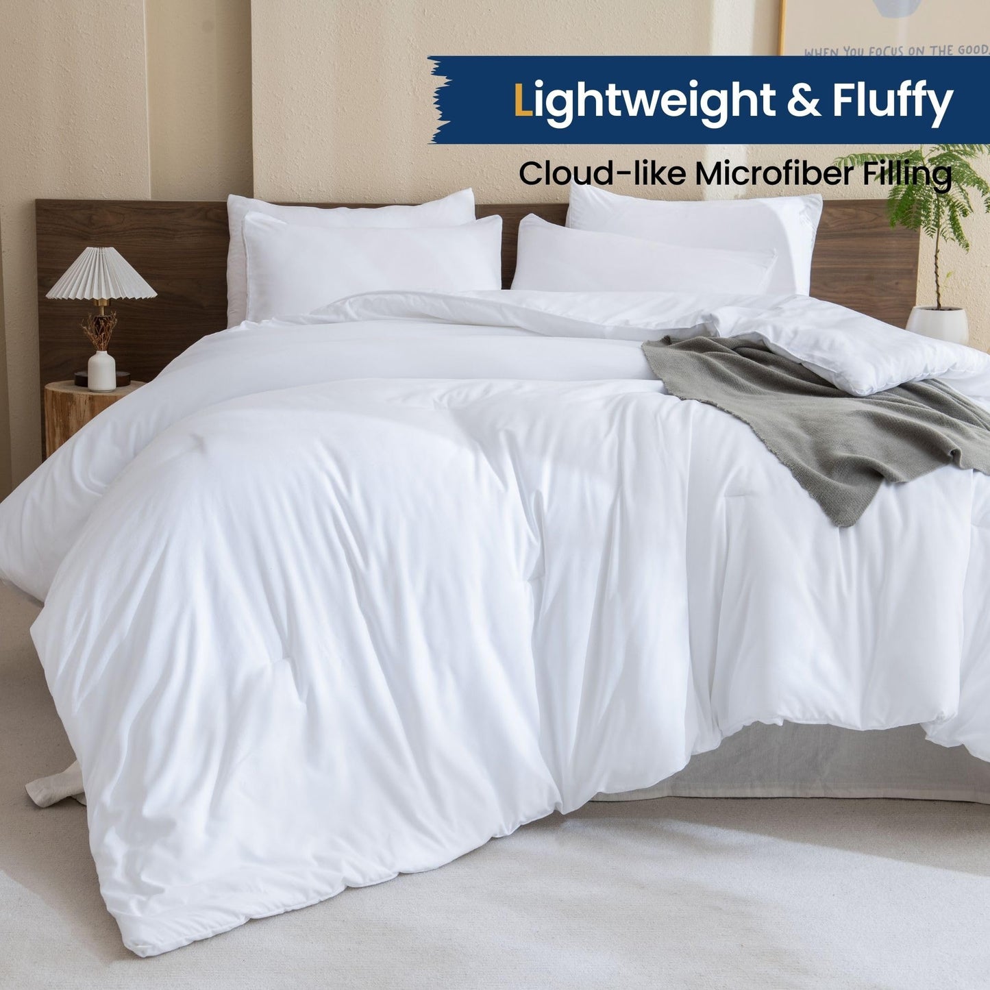 Paxrac Classic Pure White Comforter Queen Size, 3 Pieces Boho Comforter Set, Lightweight Solid Bedding Set, All Seasons Soft Breathable Queen Comforter Set (90x90In Comforter & 2 Pillowcases)