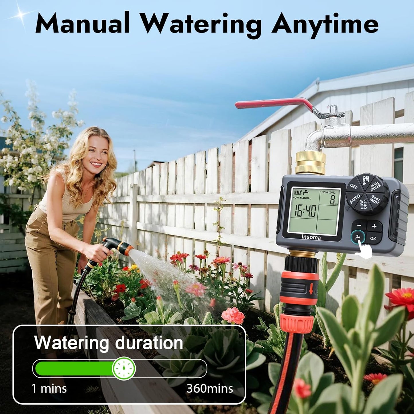 Water Timer - Programmable Sprinkler Controller with 100% Metal Pipe | Auto/Manual/Rain Delay for Garden