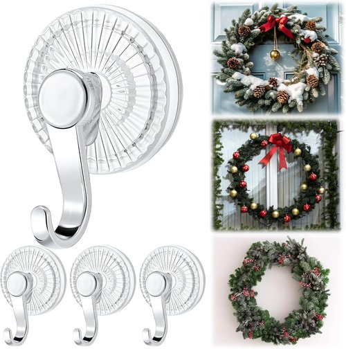 AceOrbit Suction Cup Wreath Hangers - Heavy Duty Clear Hooks for Glass Doors & Windows | 4 Pack