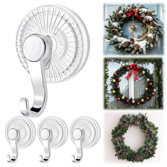 AceOrbit 4 Pack Suction Cup Wreath Hangers for Glass Front Door Heavy Duty Vacuum Suction Cup Hooks Removable Clear Wreath Holder for Window Kitchen Bathroom Shower Valentine's Decorations
