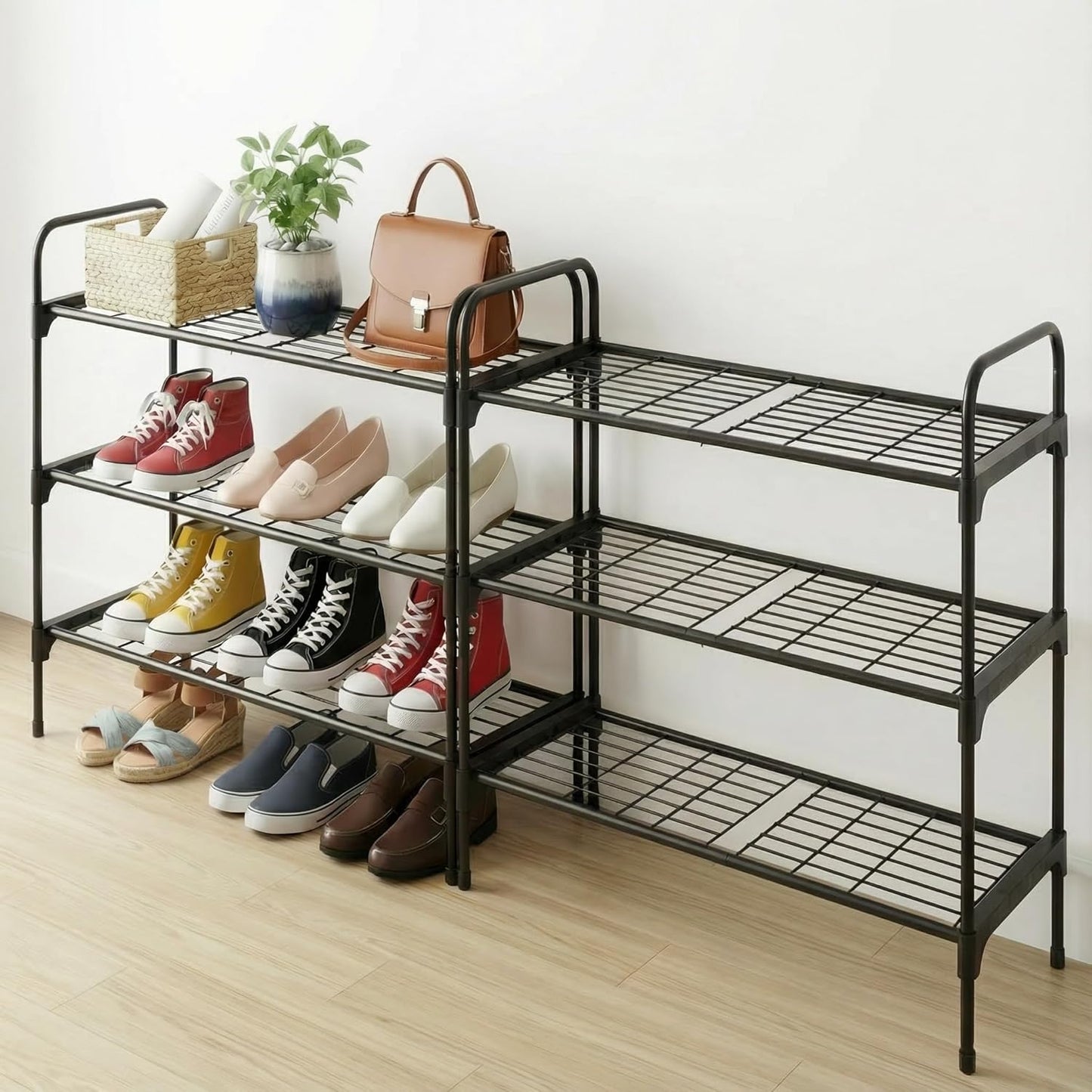 3-Tler Shoe Rack Organizer - Rustproof Iron Shoe Storage Shelf for Closet or Entryway | Fits Sneakers & Slippers, Black