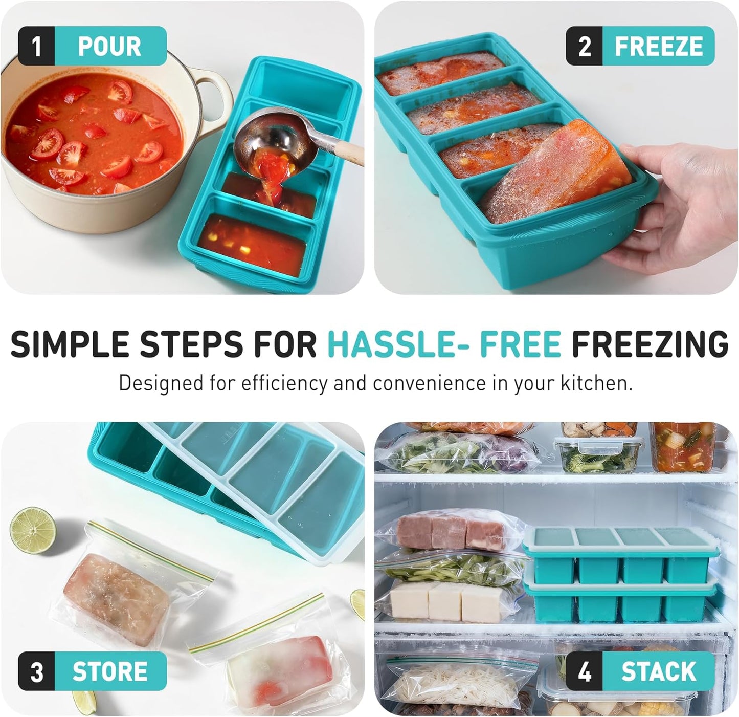 Skiennix Silicone Freezer Tray - Steel Reinforced Lid for Soup & Leftovers | Meal Prep Container