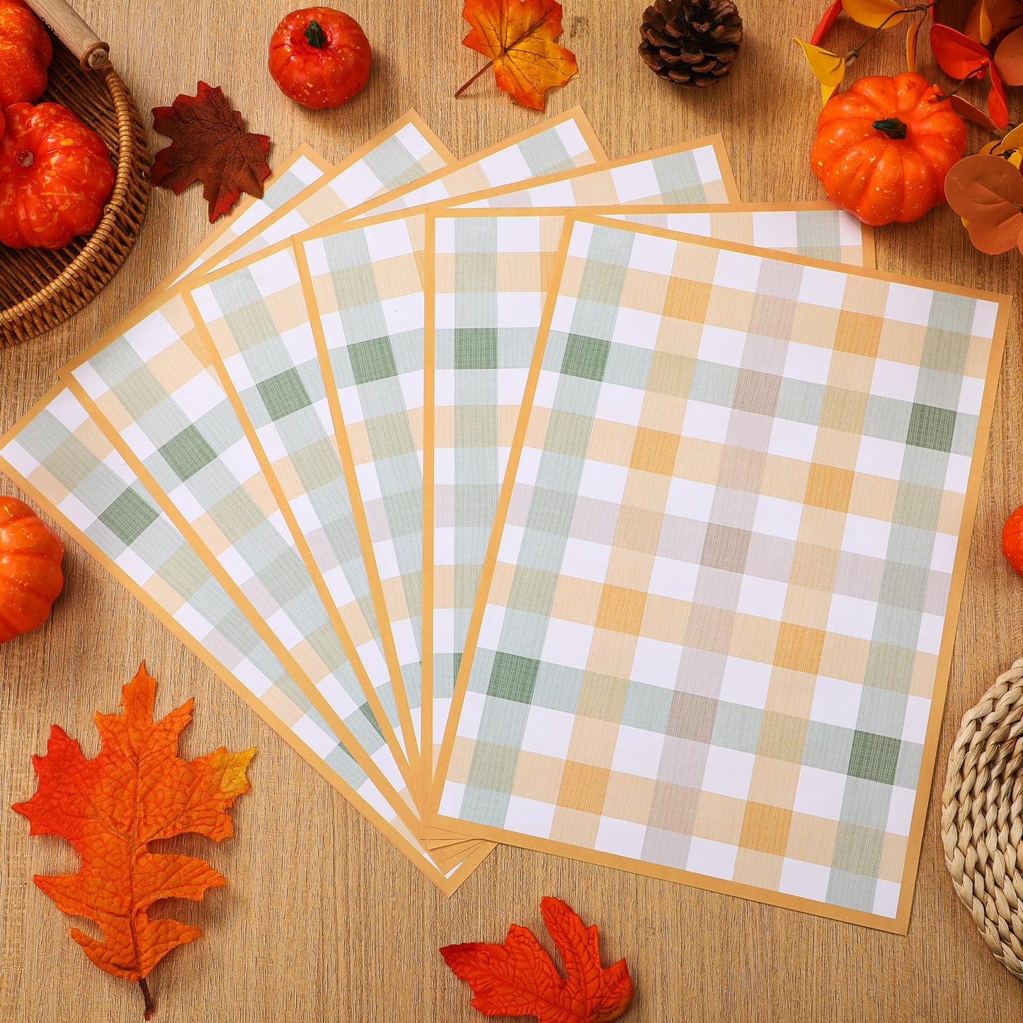 Patelai 50 Pcs Thanksgiving Gingham Paper Placemats 10 x 14 Inch Disposable Scottish Plaid Table Place Mats Checkered Placemat for Thanksgiving Fall Harvest Party Supplies