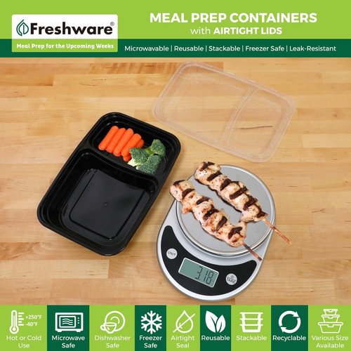Freshware Meal Prep Containers - 150 Pack | 2-Compartment Food Storage Bento Box, BPA Free, Stackable, 28 oz