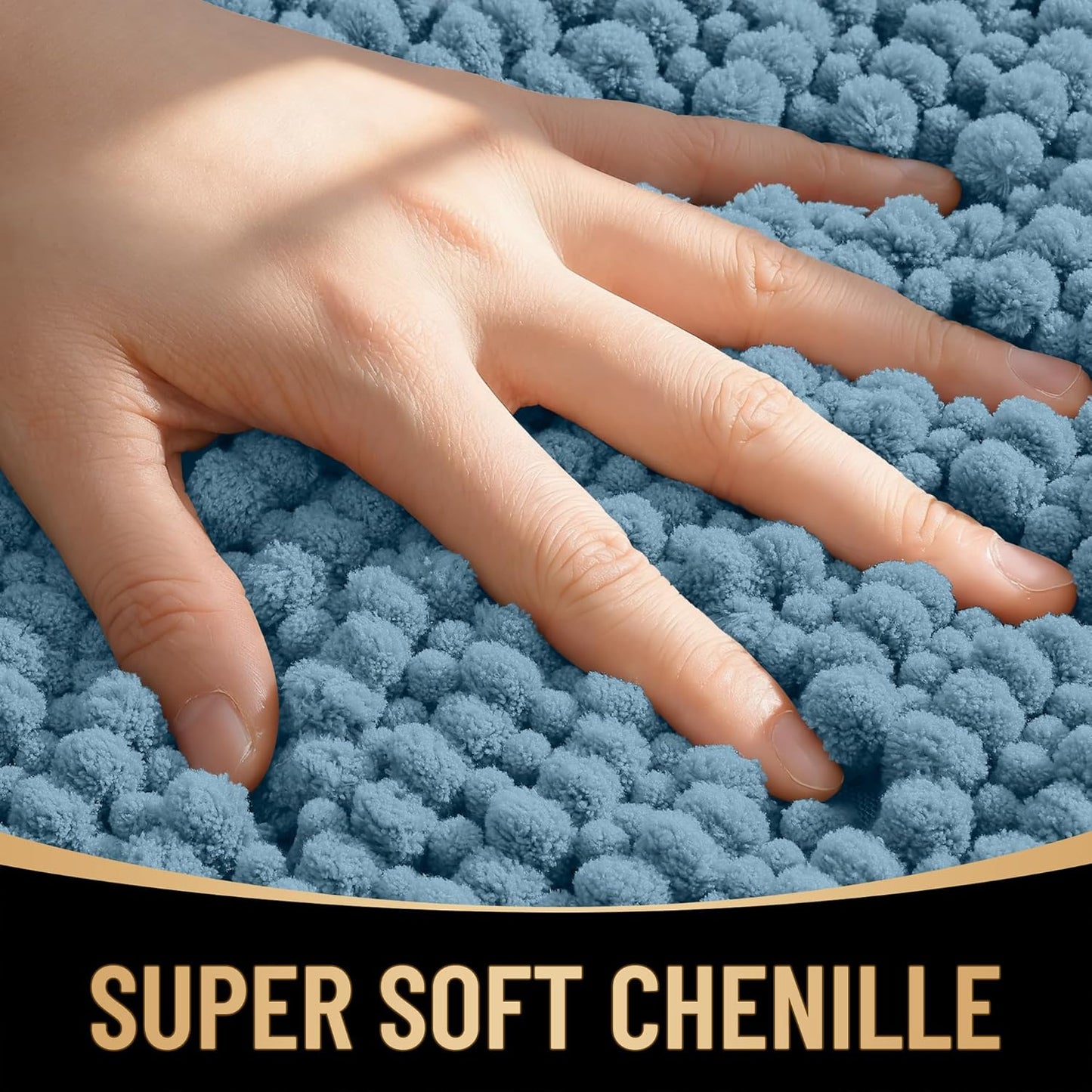 OLANLY Thick Chenille Bath Rugs - Extra Soft & Absorbent | 24x16 Airy Blue Bathroom Mats