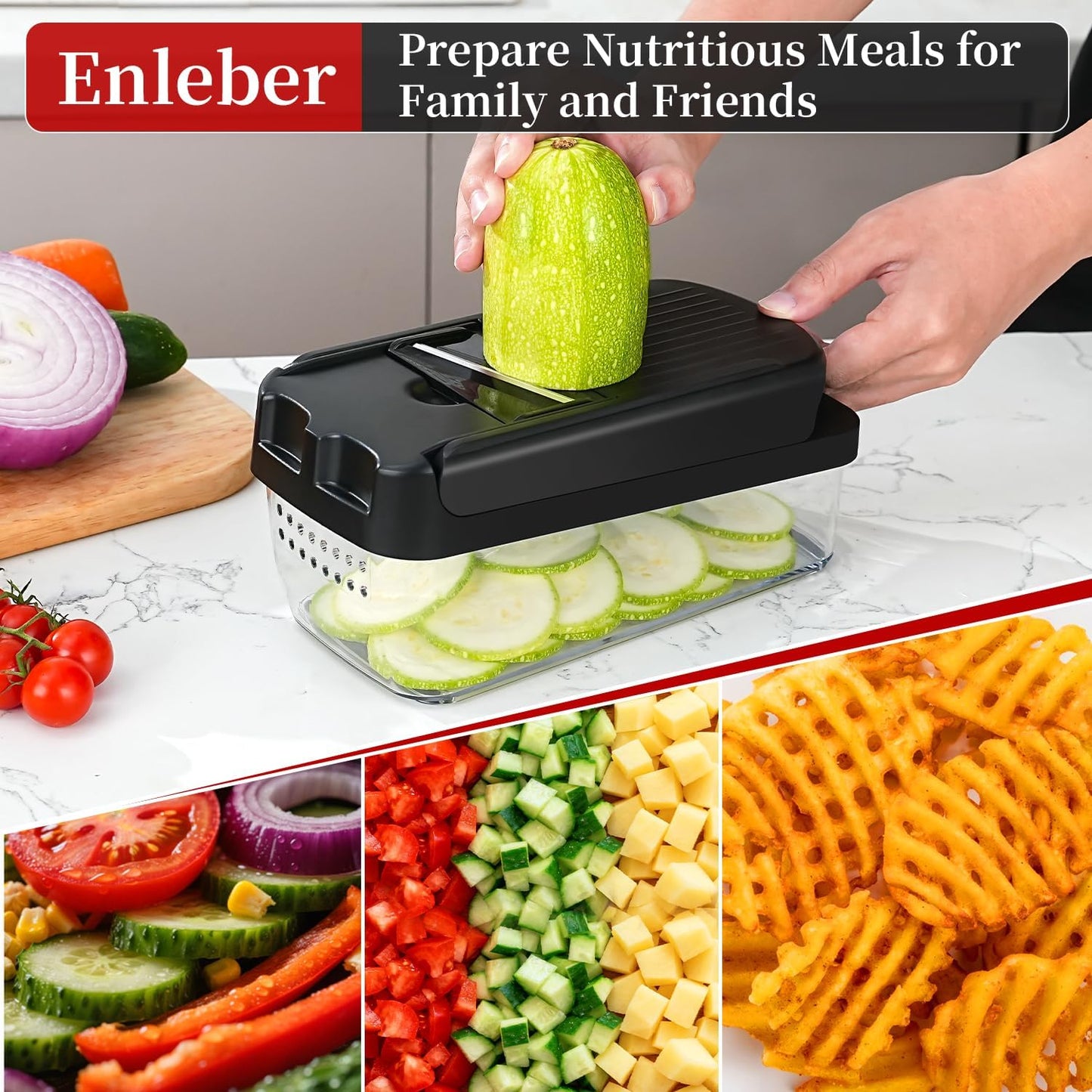 Skiennix Multifunctional Vegetable Chopper - Versatile Mandoline Slicer & Dicer with Container