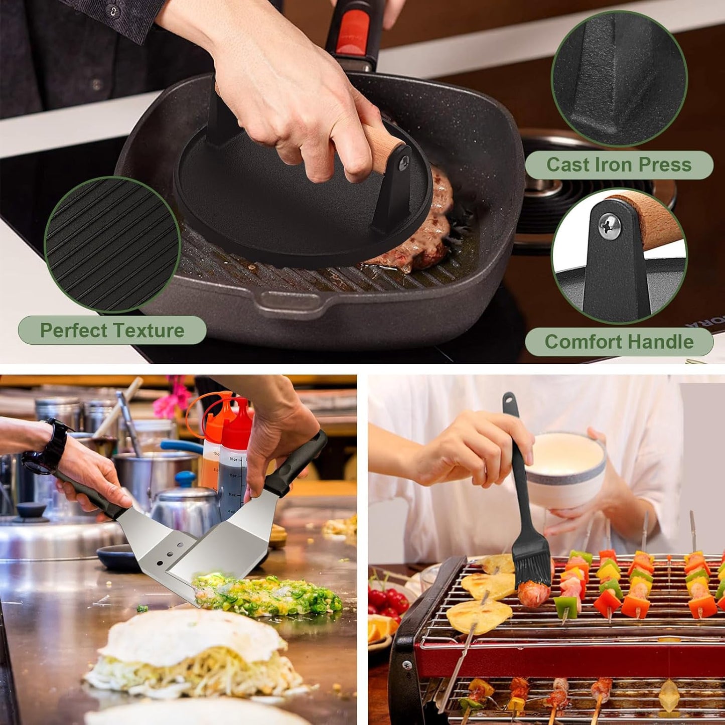 Skiennix Griddle Accessories Set - 30-Piece Flat Top Grill Kit for Blackstone & Camp Chef | Includes Spatulas, Basting Cover & Scraper