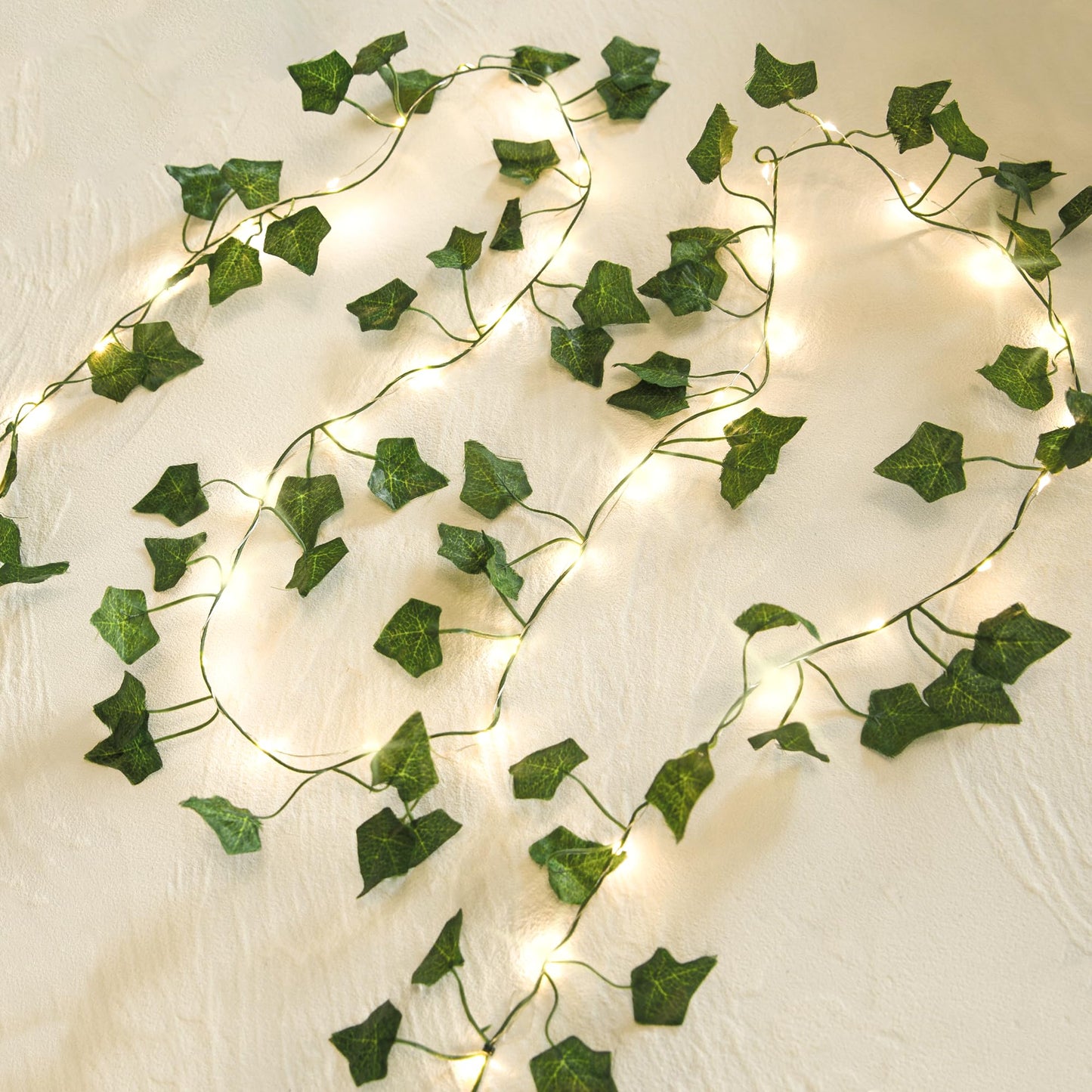 NWLIGHT Vine with Fairy Lights, 2 Pack 40LEDs Vine Lights Green Ivy Vines String Lights Battery Operated, Artifical Garland Leaf with Fairy Light for Bedroom Dorm Wall Decor