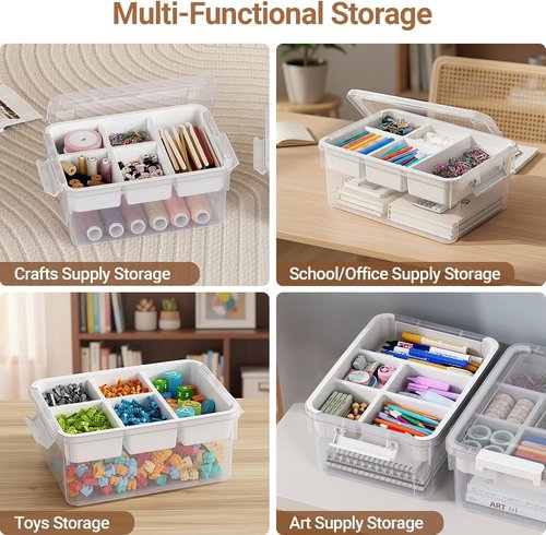 40Qt Clear Plastic Storage Bins by [Brand Name] - Stackable Organizers with Lids & Dividers | 2-Pack for Home, Crafts & Car