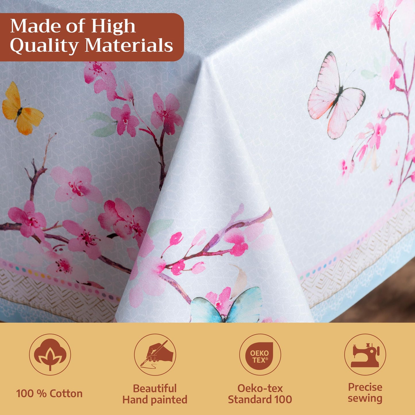 Maison d' Hermine Table Cloth Rectangle Table 100% Cotton 60 x 108 Inches Tablecloth Reusable Decorative for Dining Kitchen Room Farmhouse Home Gifts for Mothers day Spring Summer - Blossoms in Spring