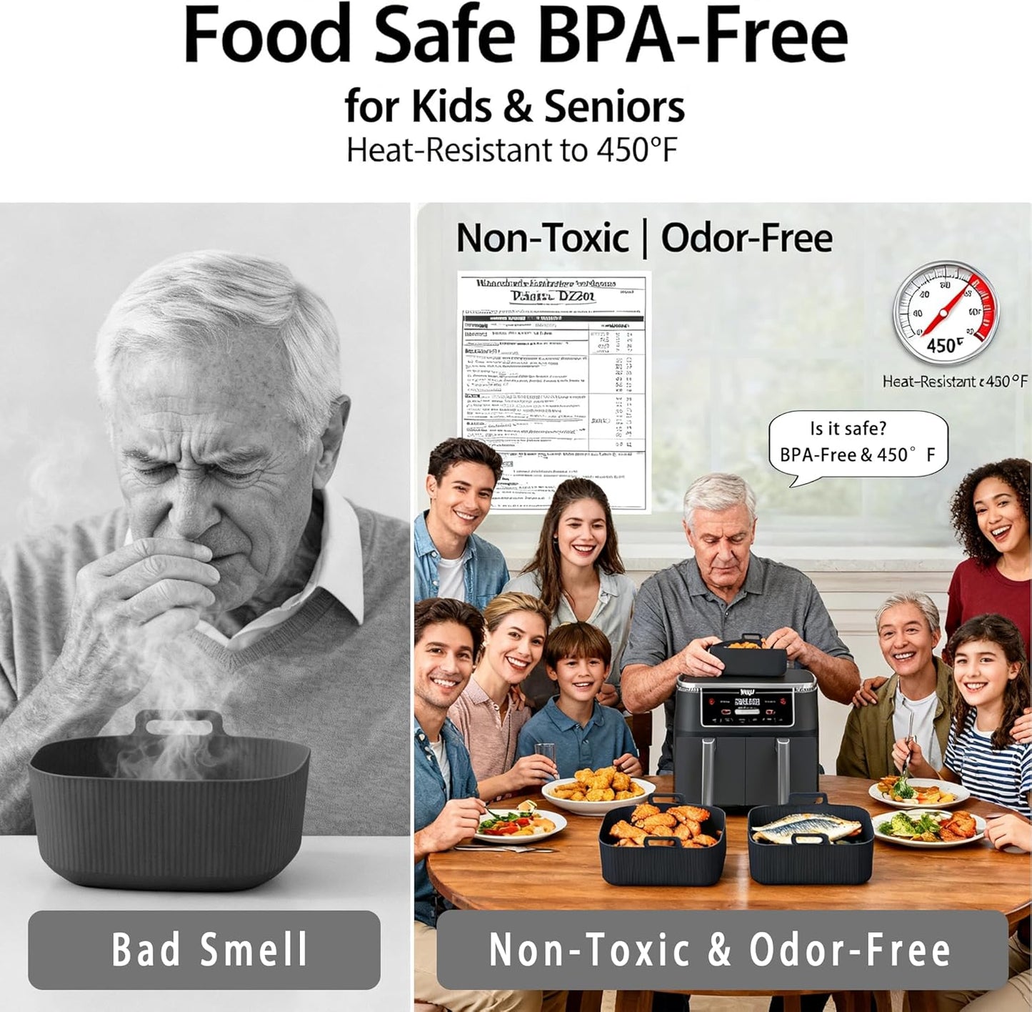 Silicone Air Fryer Liners for Ninja - Reusable 8QT Dual Basket | Easy-Clean, Dishwasher-Safe 2-Pack