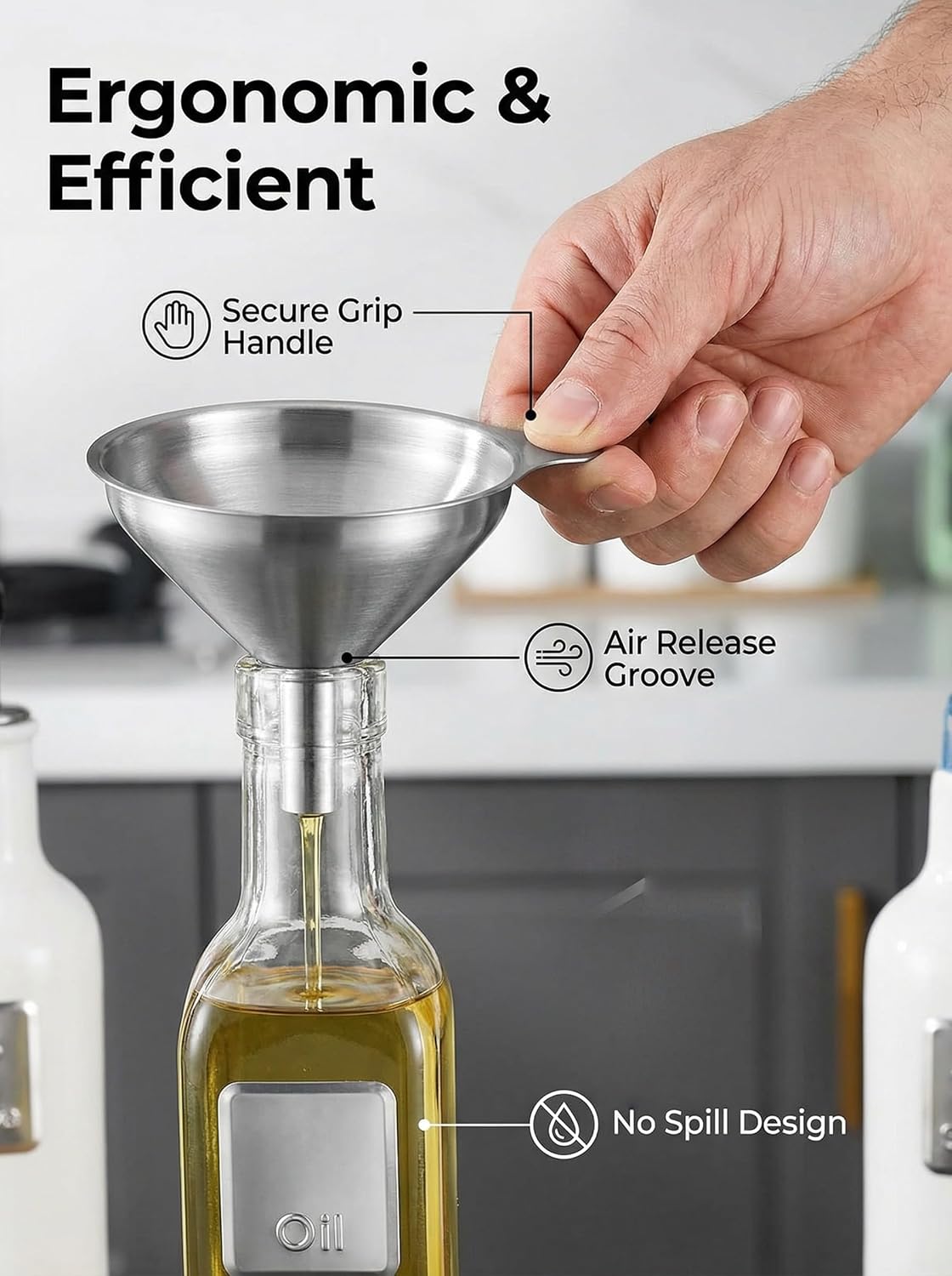 Skiennix Stainless Steel Funnel Set - 3-Piece Kitchen Funnels for Bottles & Cooking | Food Grade Metal