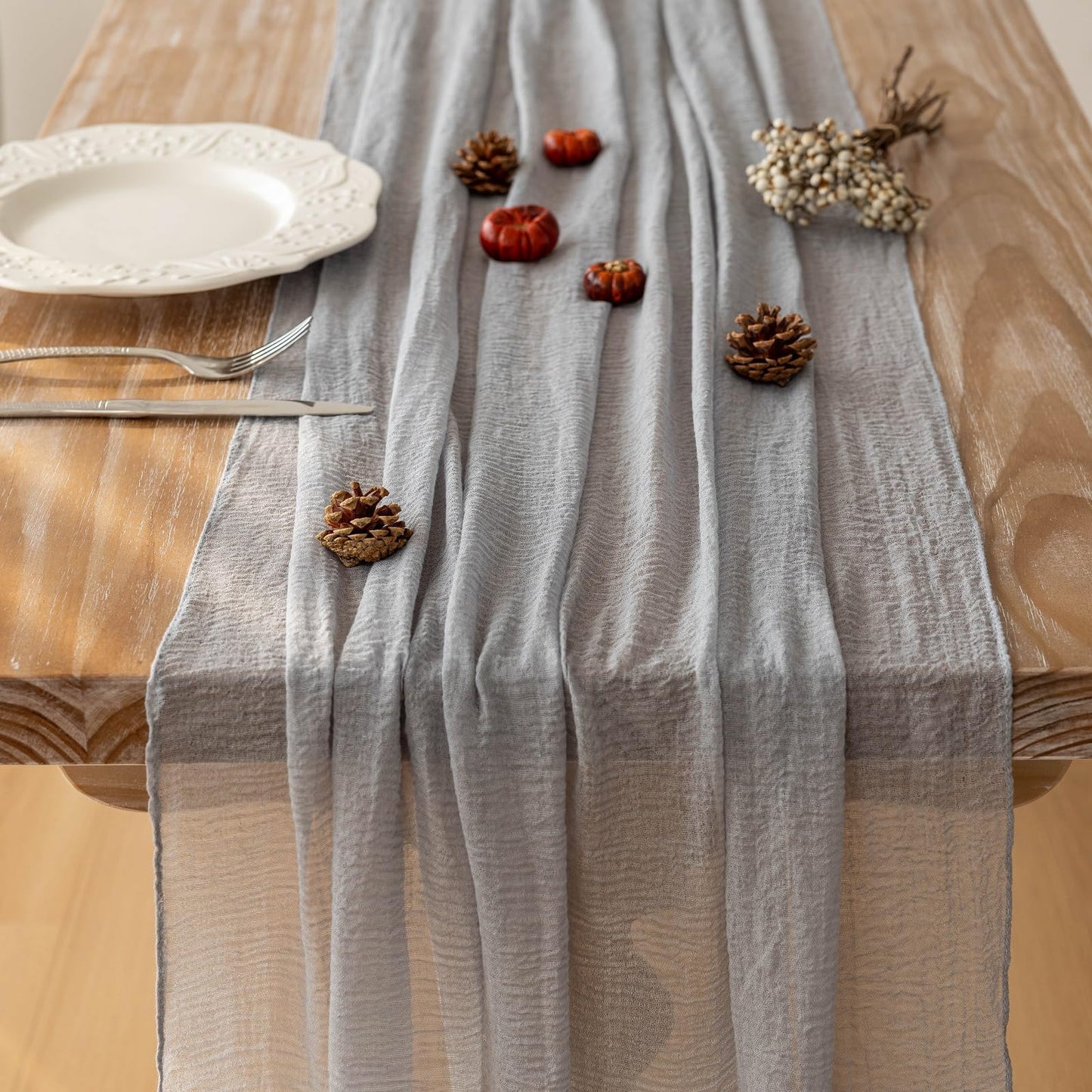 Keketoarrange Dusty Blue Spring Cheesecloth Table Runner Gauze Rustic Cheese Cloth 120 Inch 10 FT for Wedding Baby Bridal Shower Birthday Engagement Party Sheer Boho Summer Home Decorations