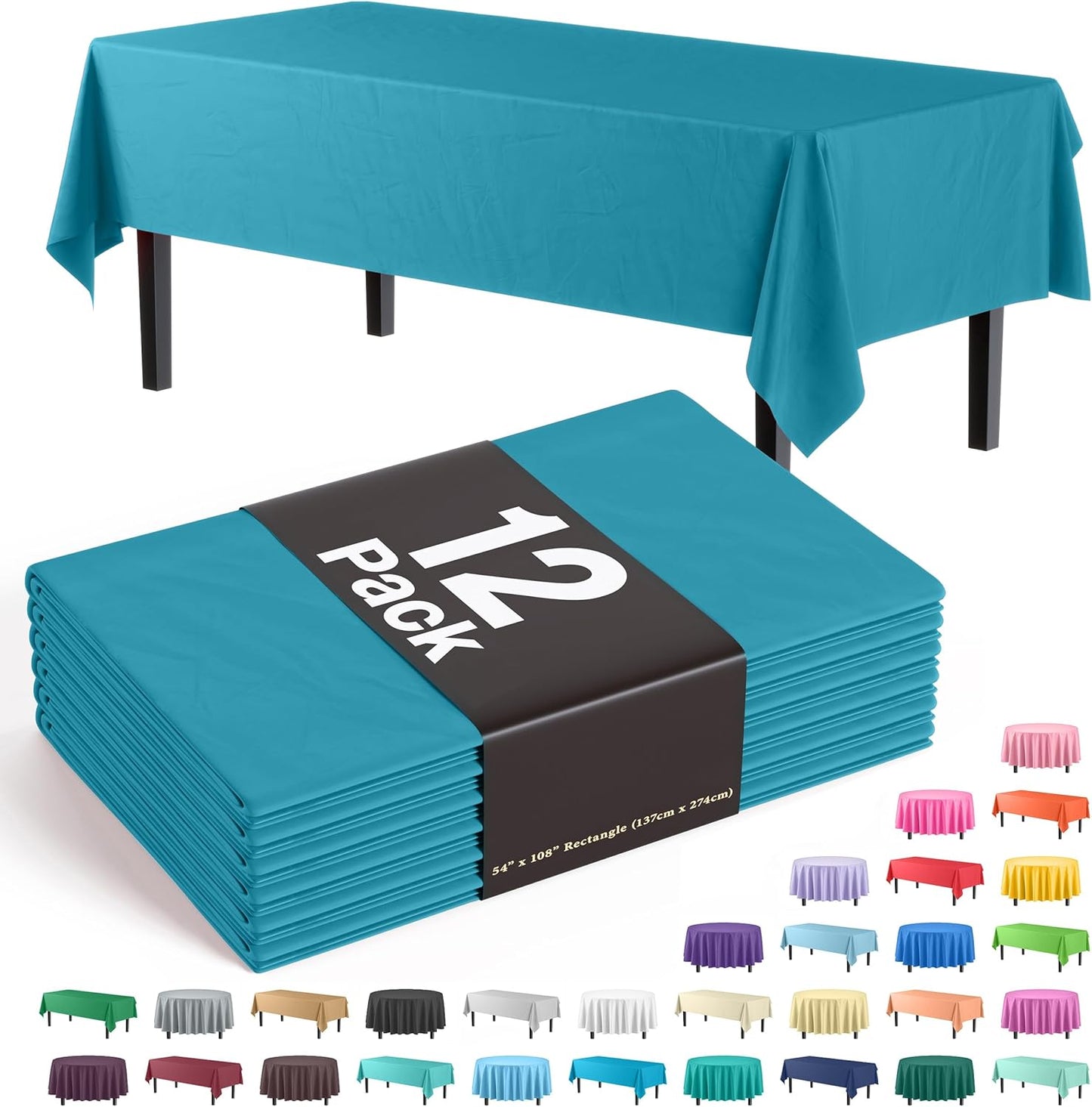 Premium Dark Green Plastic Tablecloths - 12-Pack, 54" x 108" Rectangle Covers