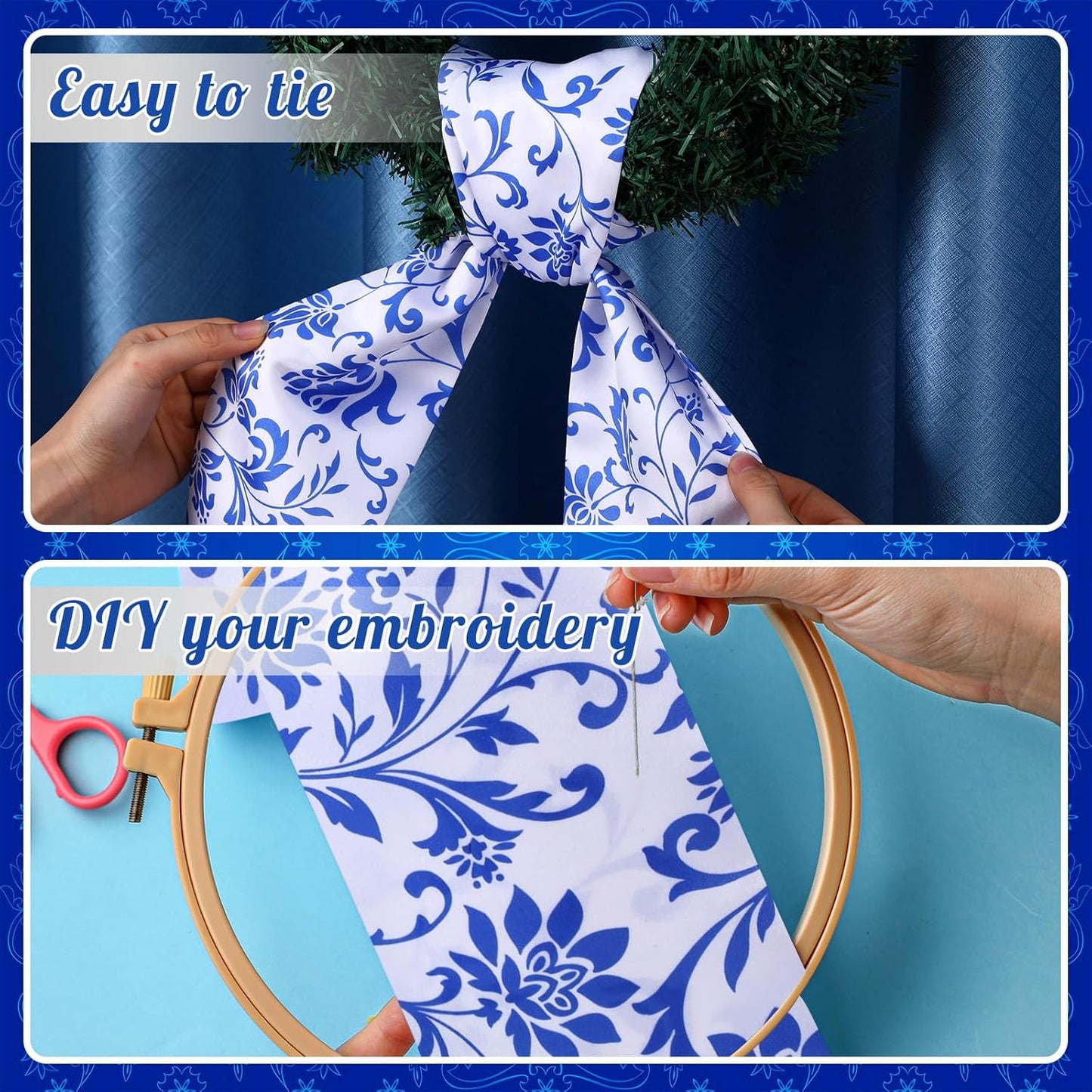 VitalCozy Wreath Sash Set - Elegant Blue Garland Ribbon for Indoor/Outdoor Decor | 4.5" W x 56" L