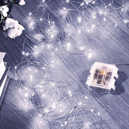 Ariceleo LED Outdoor String Lights - 16.4 Ft Battery Operated with Remote & Timer | Waterproof Cool White Fairy Lights for Weddings, Parties, and More