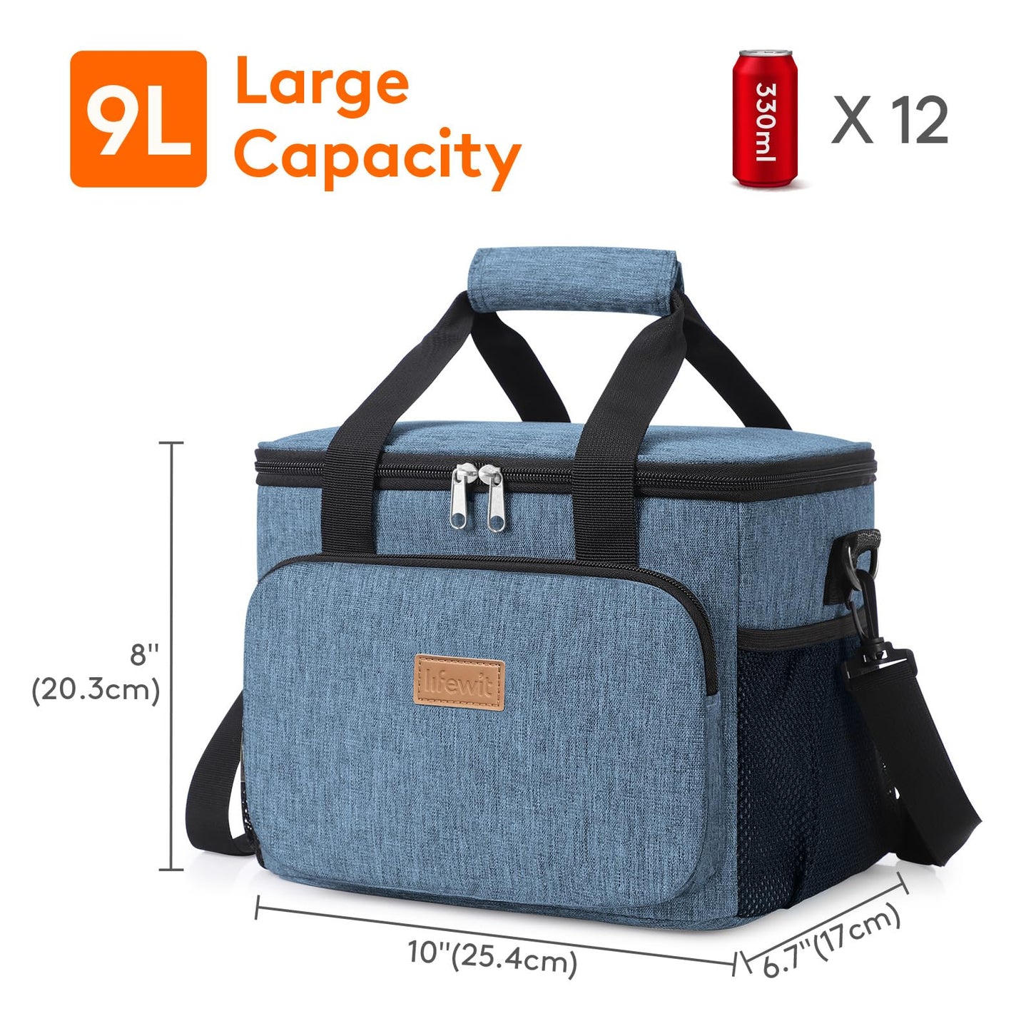 Lifewit Medium Lunch Bag, Insulated Lunch Box, Soft Cooler Cooling Tote for Adult Men Women, Light Blue 12-Can (9L)