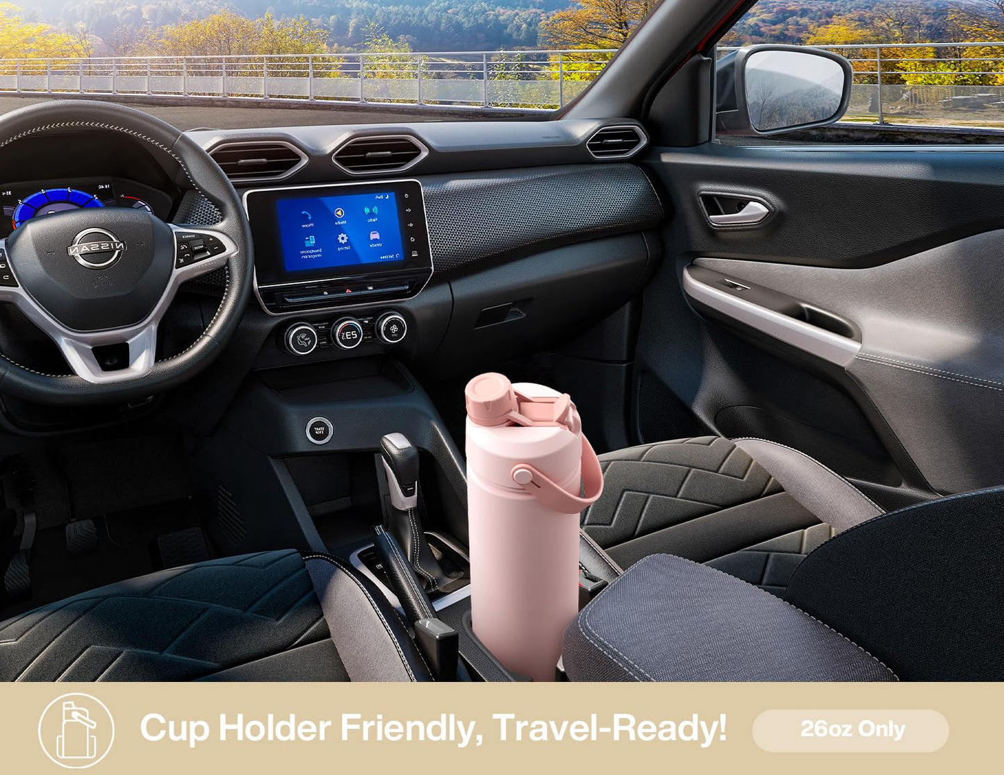 POWCAN 26 oz Insulated Water Bottle with 2-in-1 Straw and Spout Lid, Keep Cold 24H, Leak-Proof, Fits in Car Cup Holder, Stainless Steel Water Bottle for Gift, Gym, Travel and Home (Ivory Porcelain)