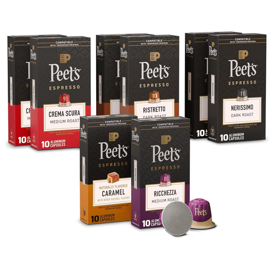 Peet's Coffee Dark Roast Espresso Capsules - Variety Pack for Nespresso | Intensity 8-11, 80 Count