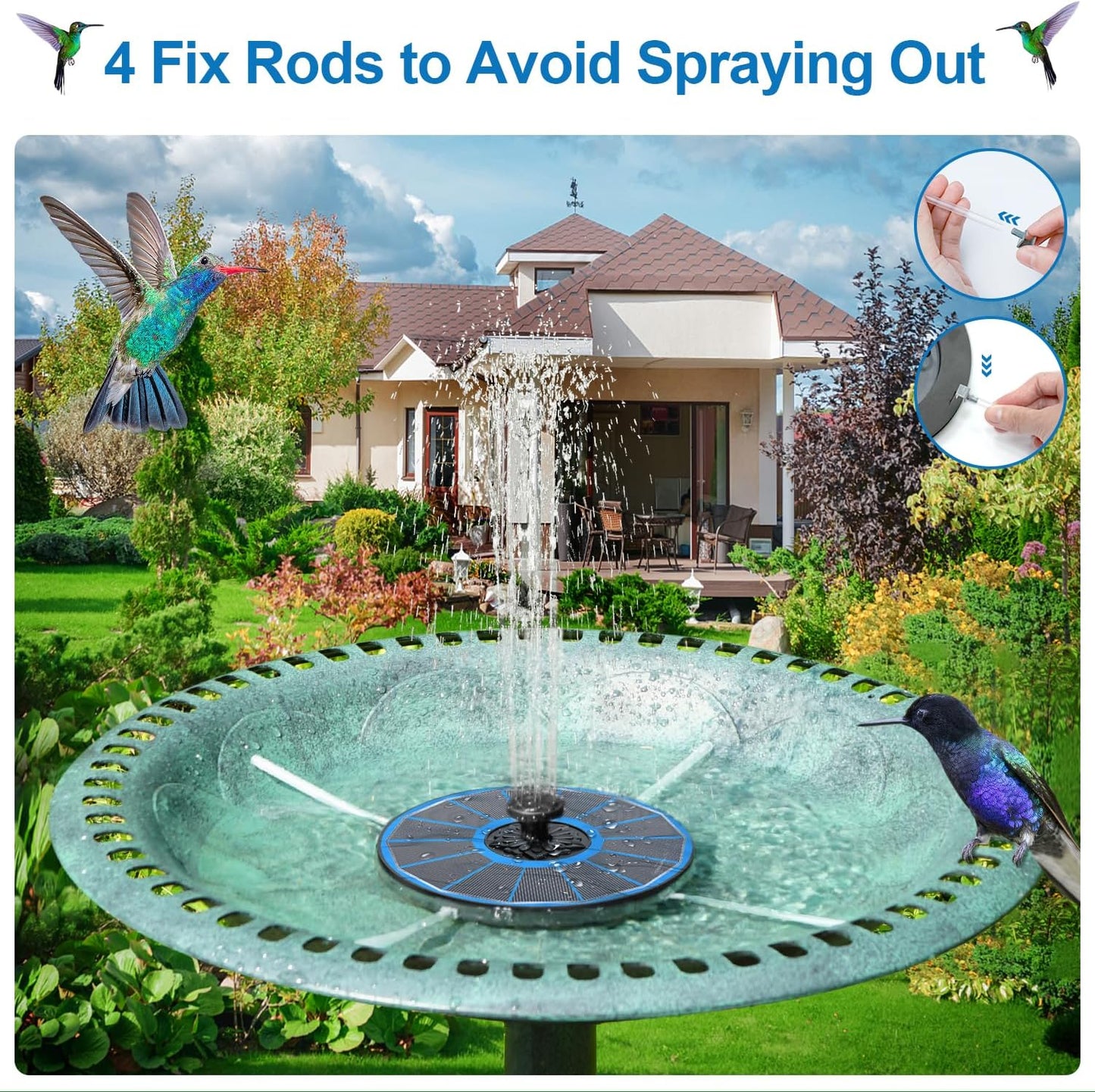 Skiennix 3.5W Solar Fountain - Battery Operated for Cloudy Days | Glass Panel Bird Bath Pump with 7 Nozzles & 4 Fixed Pipes for Garden, Pool, Pond