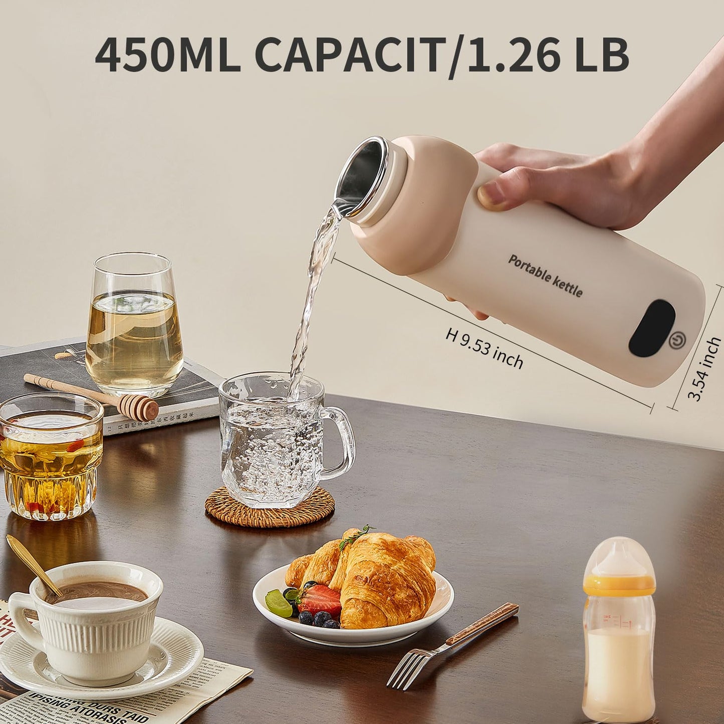 Travel Mini Electric Tea Kettle Small, 6 Temper Controls Portable Kettle for Travel with Stainless Steel, Auto Shut-Off and Quickly Portable Water Boiler For Tea & More