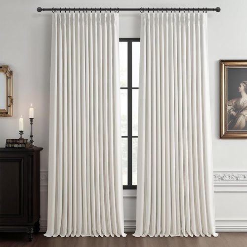 100% Blackout Linen Curtains by [Brand Name] - 96 Inch Modern Pinch Pleated Off Beige Drapes for Sliding Glass Doors