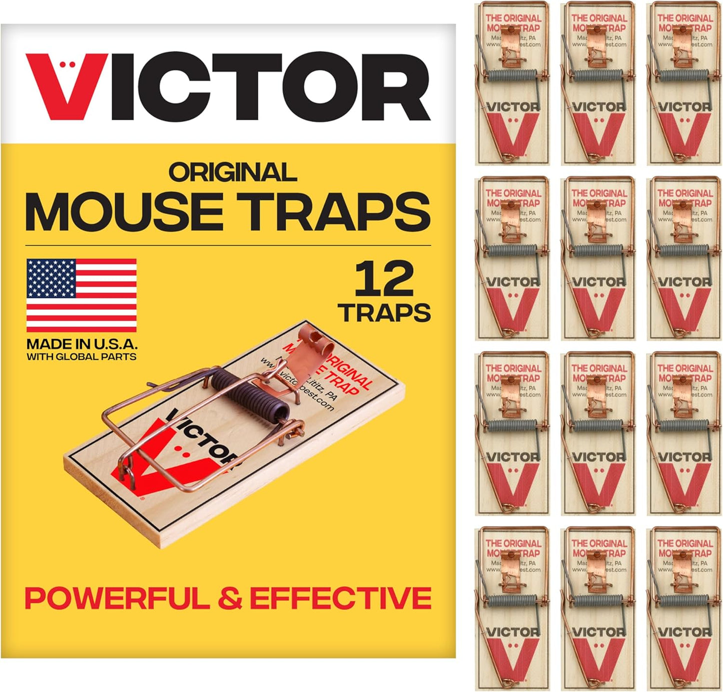 Victor Mouse Traps - Metal Pedal Design, Sustainably Sourced FSC Wood | Pack of 12