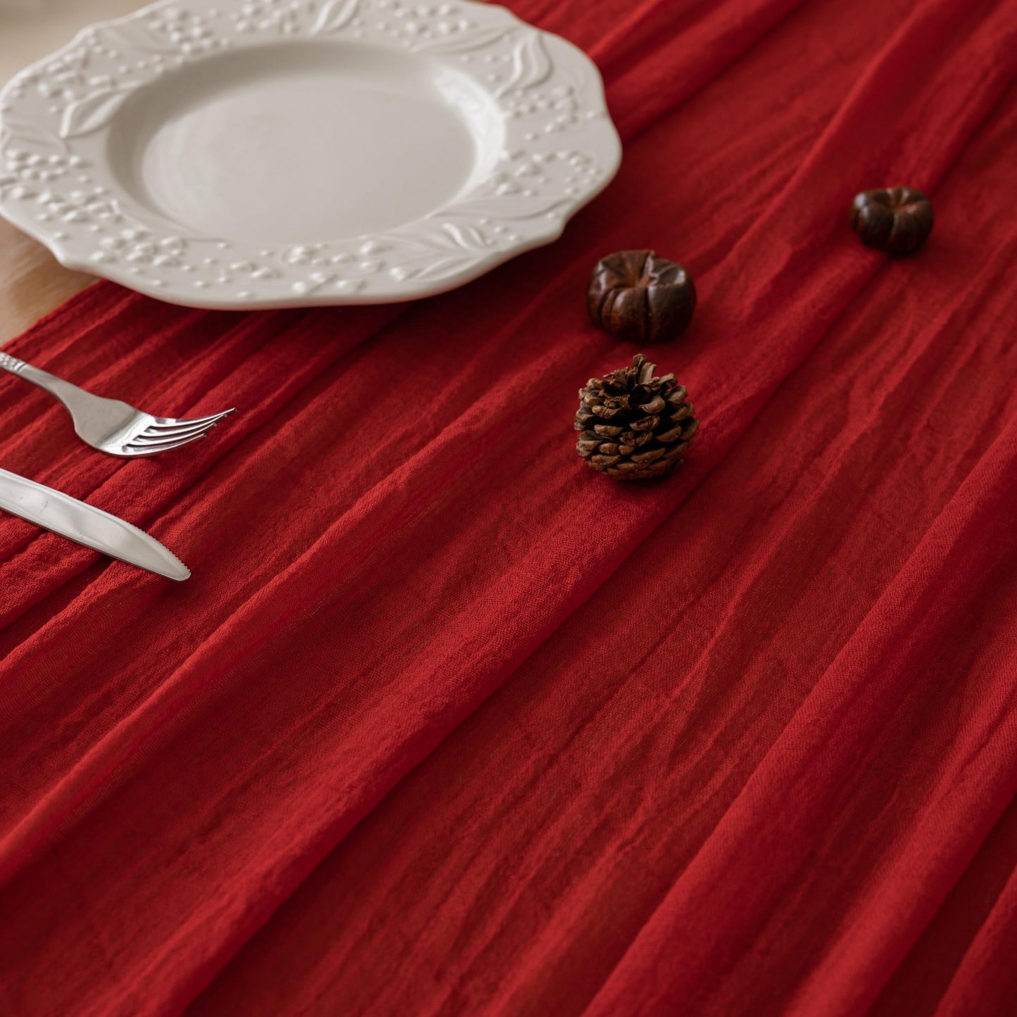 Keketoarrange Red Mothers Day Cheesecloth Table Runner Cheese Cloth Rustic Gauze Table Runner 120 Inch 10 FT for Wedding Baby Bridal Shower Sheer Boho Holiday Spring Home Decorations