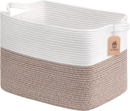 Goodpick Woven Storage Baskets - Rectangle Toy Organizer with Handles | Large 18 x 14 x 12 Inches