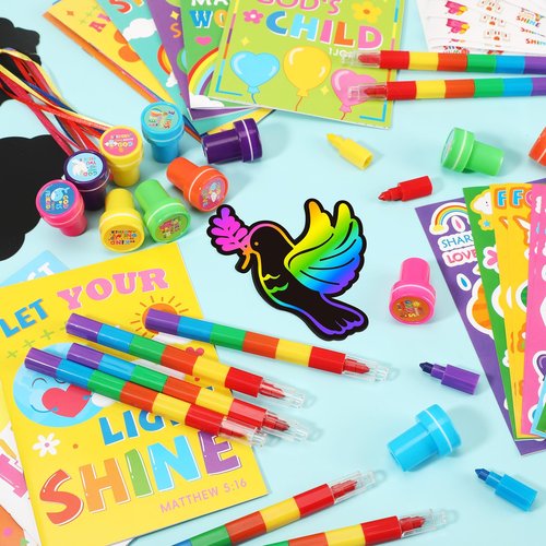 BenLouis Bible Party Favors Christian Inspirational Verses Coloring Set Gift Prizes Bulk for Kids Operation Christmas Child Sunday School Religious Activities Goodie Bag Stuffers（12set Verses）