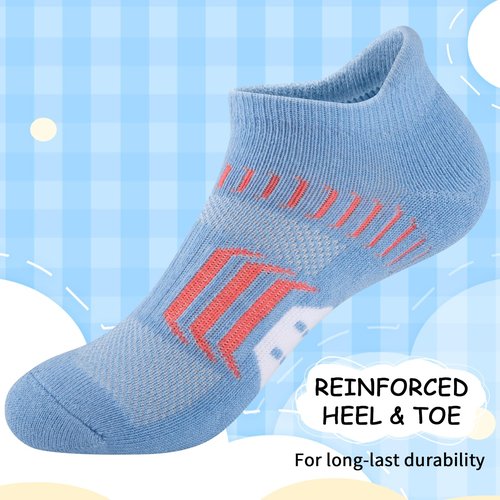Comfoex 10 Pairs Girls Ankle Athletic Socks Cushioned Running Cotton Socks For 4-6 6-8 8-10 10-12 Years Old