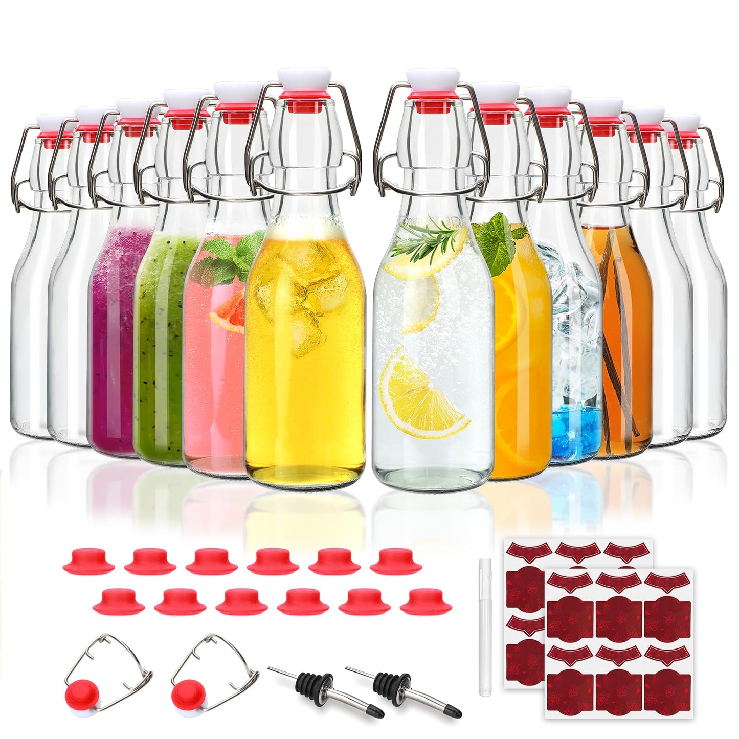 Accguan 8oz Flip Top Glass Bottle,Swing Top Beer Bottle for Kombucha, Kefir, Vanilla Extract, Beer, Beverages, Oil, Vinegar, Beer, Soda,Leak Proof，Juice, Tea(12pcs)