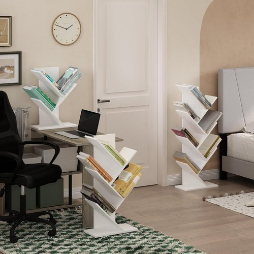 Furinno Tree Bookshelf - 3-Tier Angled Open Bookcase for Stylish Room Decor | White, 8.4 x 15.7 x 21.3 Inches
