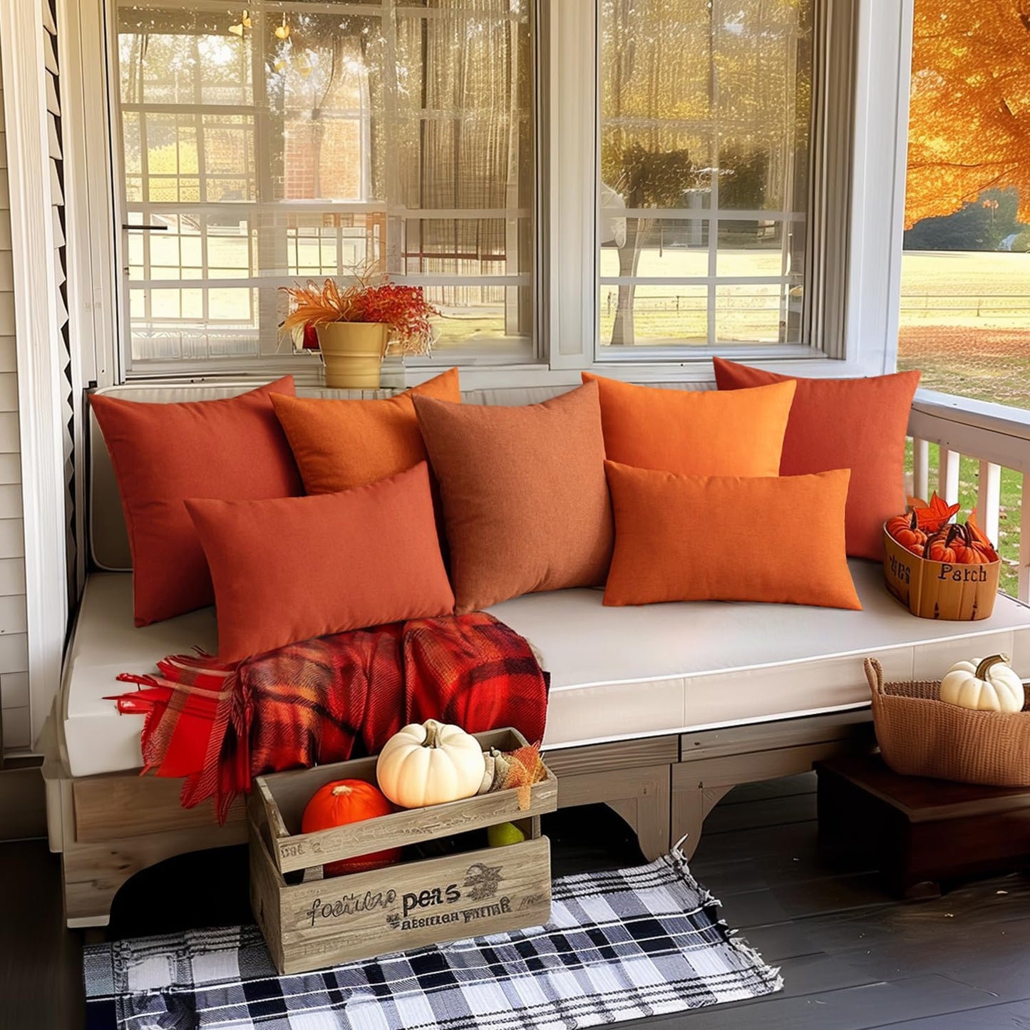 MIULEE Decorative Outdoor Throw Pillow Covers - Waterproof Faux Linen Cushion Cases | 16x16 Inch Burnt Orange (Pack of 2)