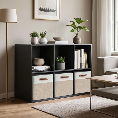 DECOMOMO Kallax Storage Cubes - 13x15x13 Organizing Bins in Beige and White | 3-Pack for Easy Shelving