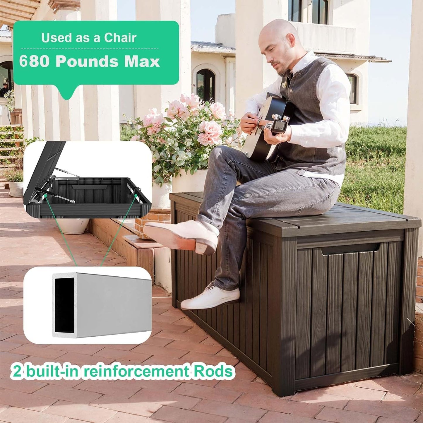 Skiennix 200 Gallon Outdoor Deck Box - Lockable Waterproof Storage for Garden Tools & Cushions | Black