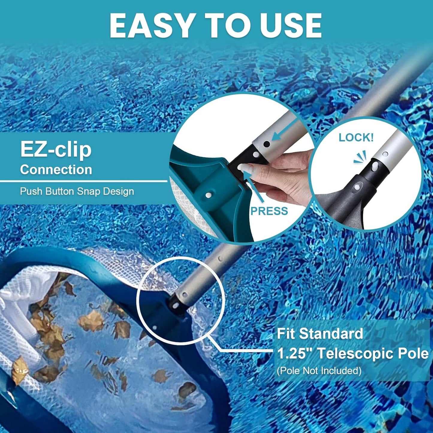 POOLWHALE Pool Skimmer Net - Extra Wide Leaf Rake with Fine Mesh for Efficient Pool Cleaning