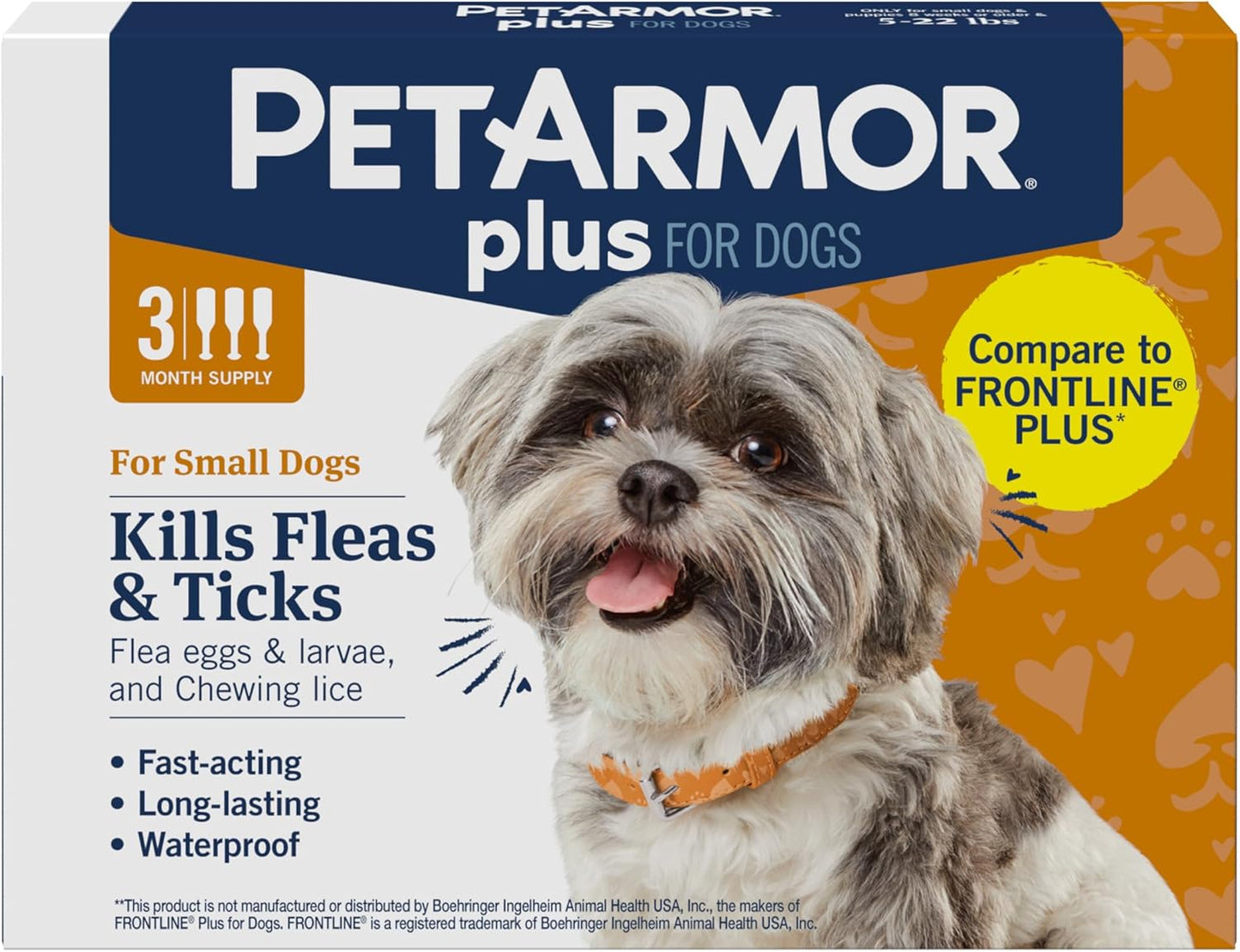 PetArmor Plus Flea and Tick Prevention - Fast-Acting Waterproof Treatment for Small Dogs (5-22 lbs)