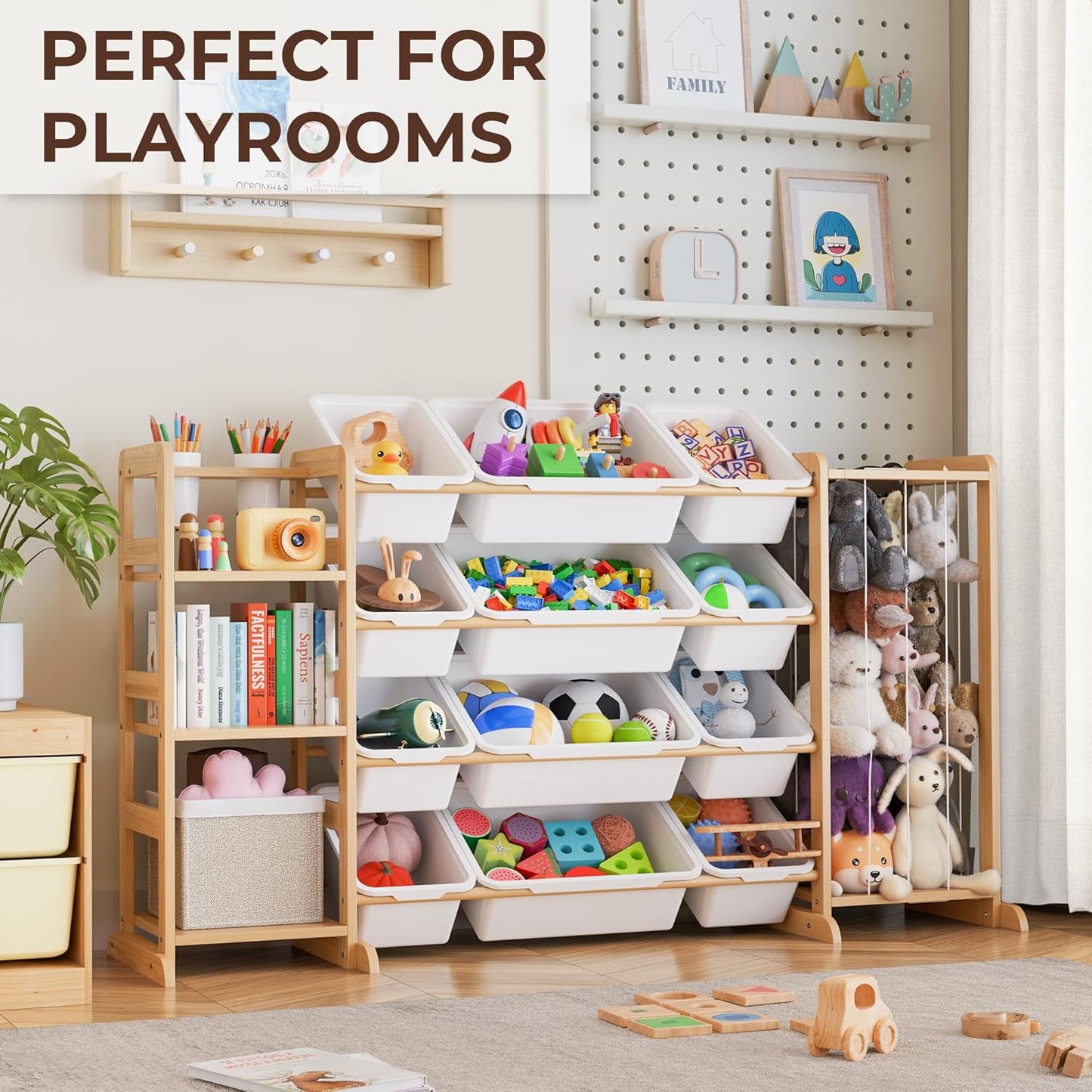 Toy Storage Organizer by [Brand Name] - Kids Playroom Bookshelf with 12 Bins & Stuffed Animal Storage | Ideal for Nursery & Toddler Rooms