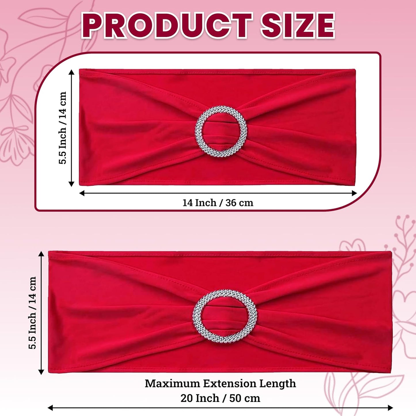 MDS Premium Stretch Spandex Chair Sashes - Pack of 100 Universal Elastic Covers for Weddings & Events | Red