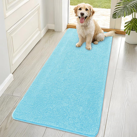 OLANLY Dog Door Mat - Absorbent Non-Slip Mud Mat for Indoor Use | Quick Dry Chenille, 70x32, Blue