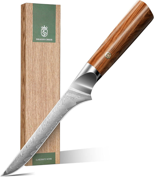 Dragon Creek Damascus Deboning Knife - Boning Knife for Meat, Fish Filleting - 5.5" Stainless Steel