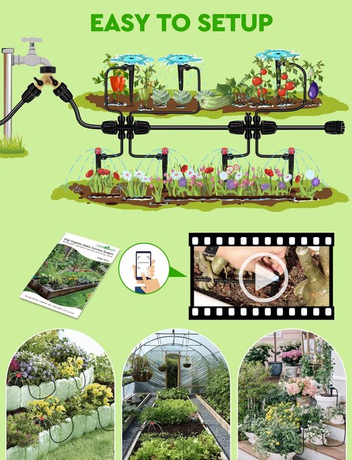 Drip Irrigation System by [Brand Name] - 250FT Garden Kit with 50FT Main Tube & 200FT Branch Tubing | Ideal for Outdoor Plants & Greenhouses