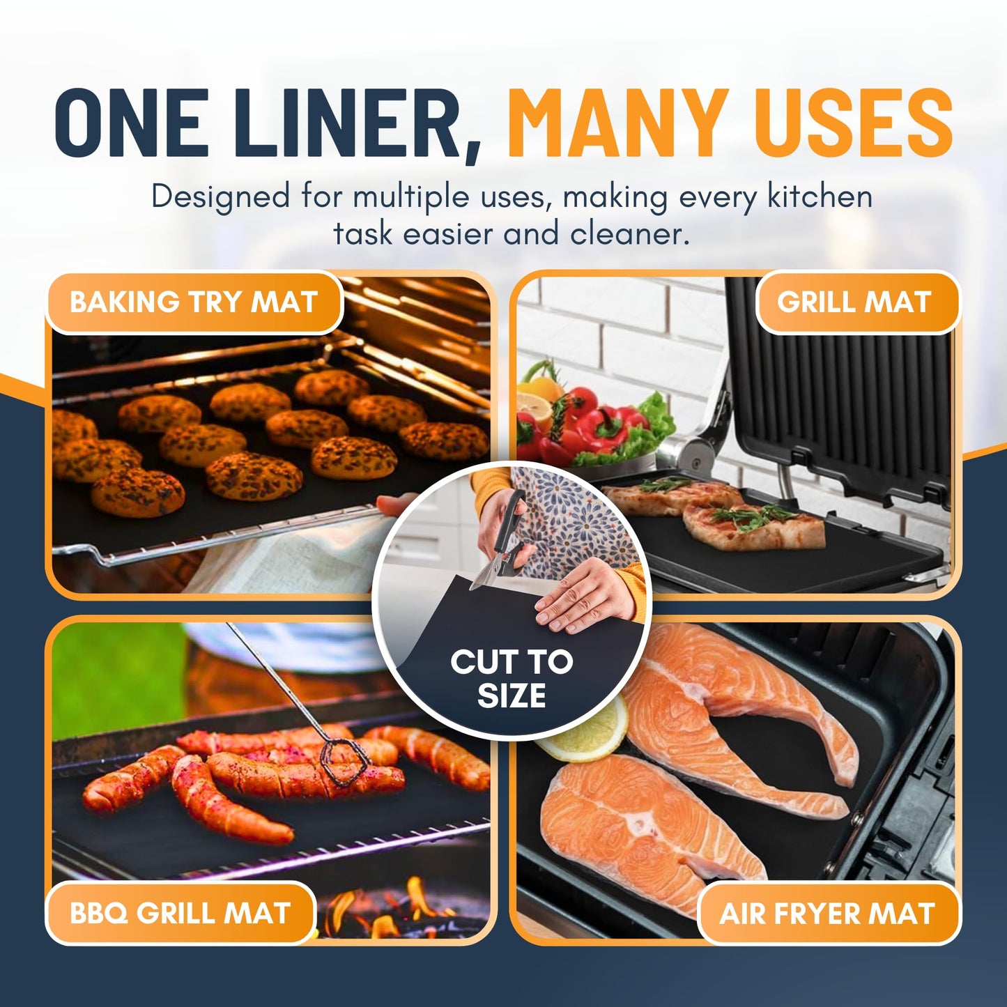 Oven Liners for Bottom of Oven - 4 Pack Large Heavy Duty Mats, 17”x25” Non-Stick Reusable Liner for Electric, Gas, Toasters, Grills - BPA & PFOA Free Kitchen Accessory to Keep It Clean (Black)