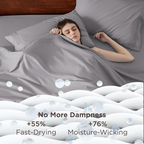 Bedsure Deep Pocket Twin Sheet Set - Soft & Cooling 3-Piece GentleSoft Bedding - Fits Mattresses Up to 21" - Light Grey
