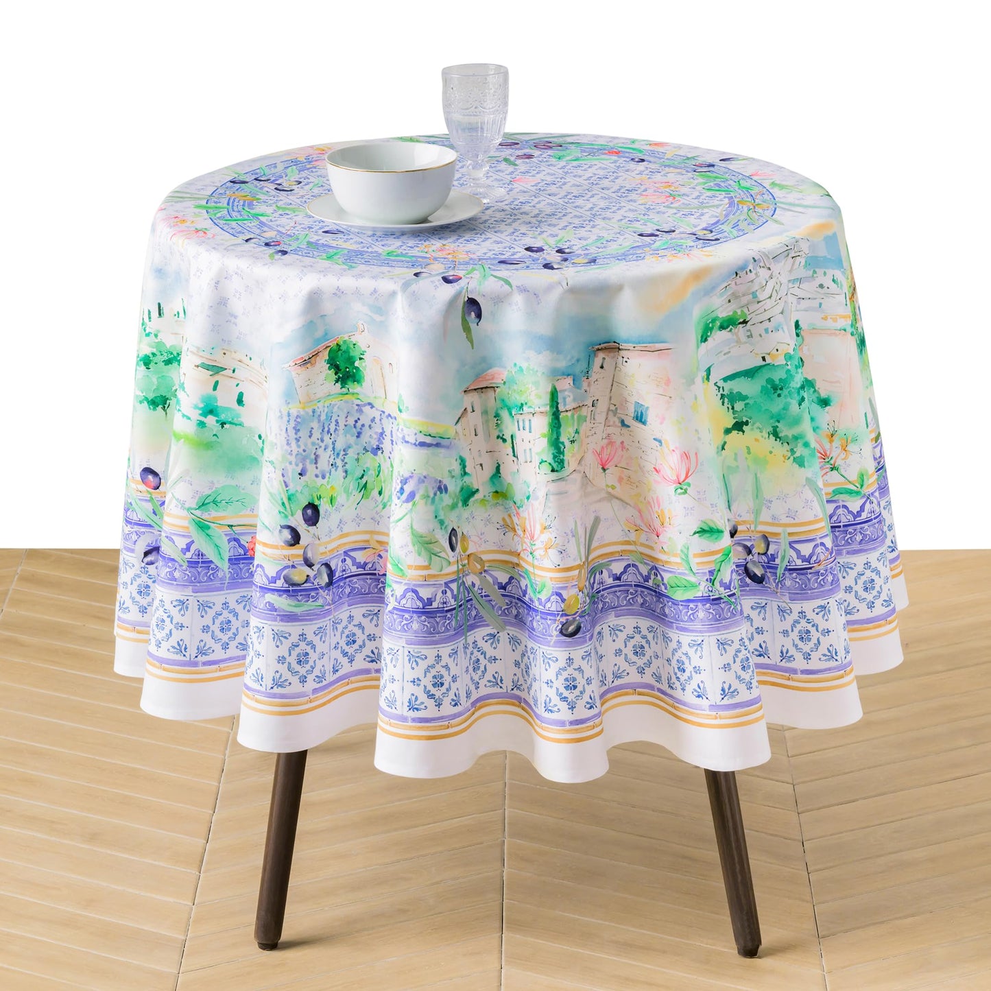 Maison d'Hermine Premium Table Cloth Round Table 100% Cotton 70 Inches Tablecloth Reusable Decorative Everyday Use for Dining Room, Farmhouse, Home, Party, Festive & Wedding - Luberon
