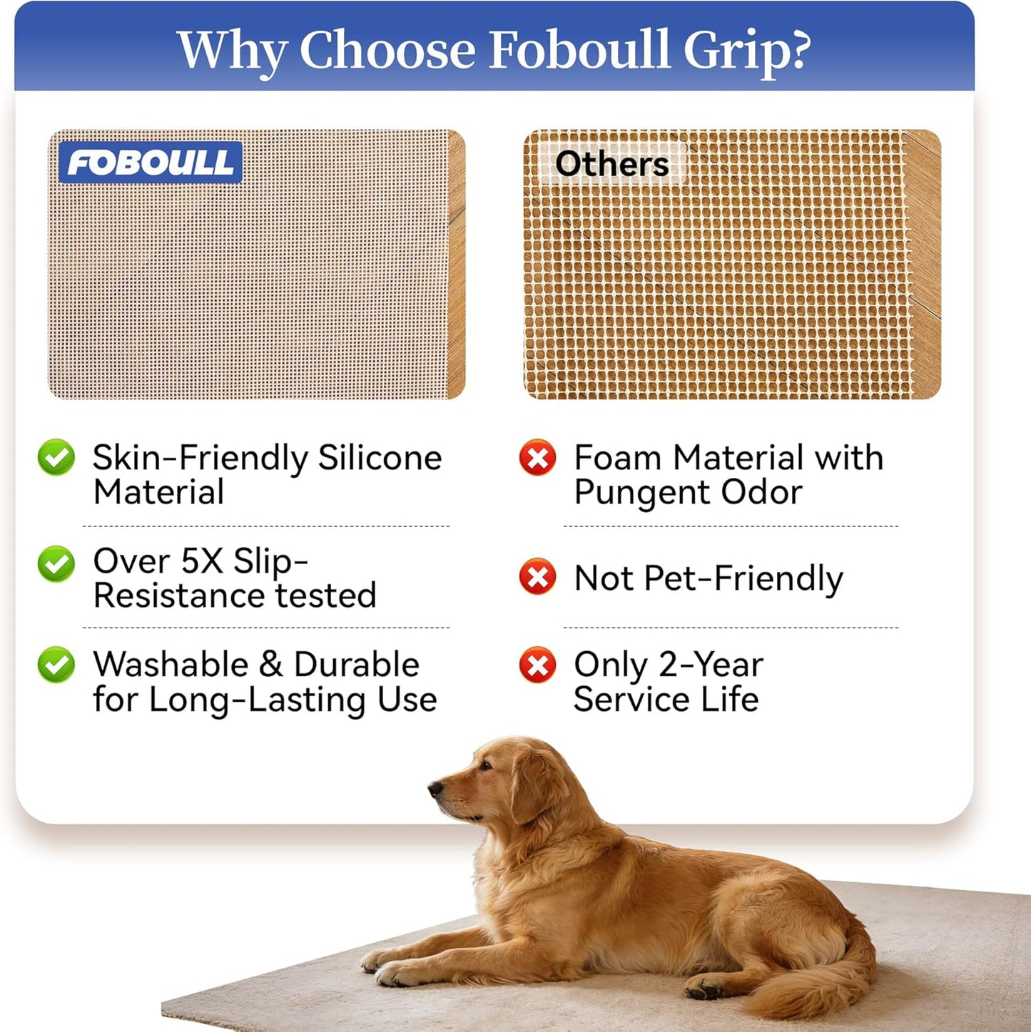 Strong Rug Pad Gripper - 5X Non-Slip Power | Slip-Resistant Pads for Area Rugs - 2x8 FT