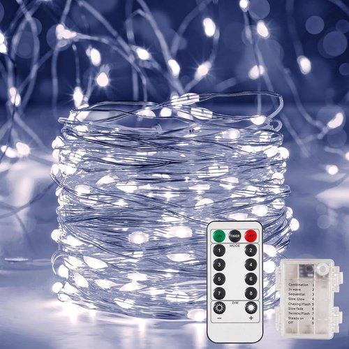 Ariceleo LED Outdoor String Lights - 16.4 Ft Battery Operated with Remote & Timer | Waterproof Cool White Fairy Lights for Weddings, Parties, and More