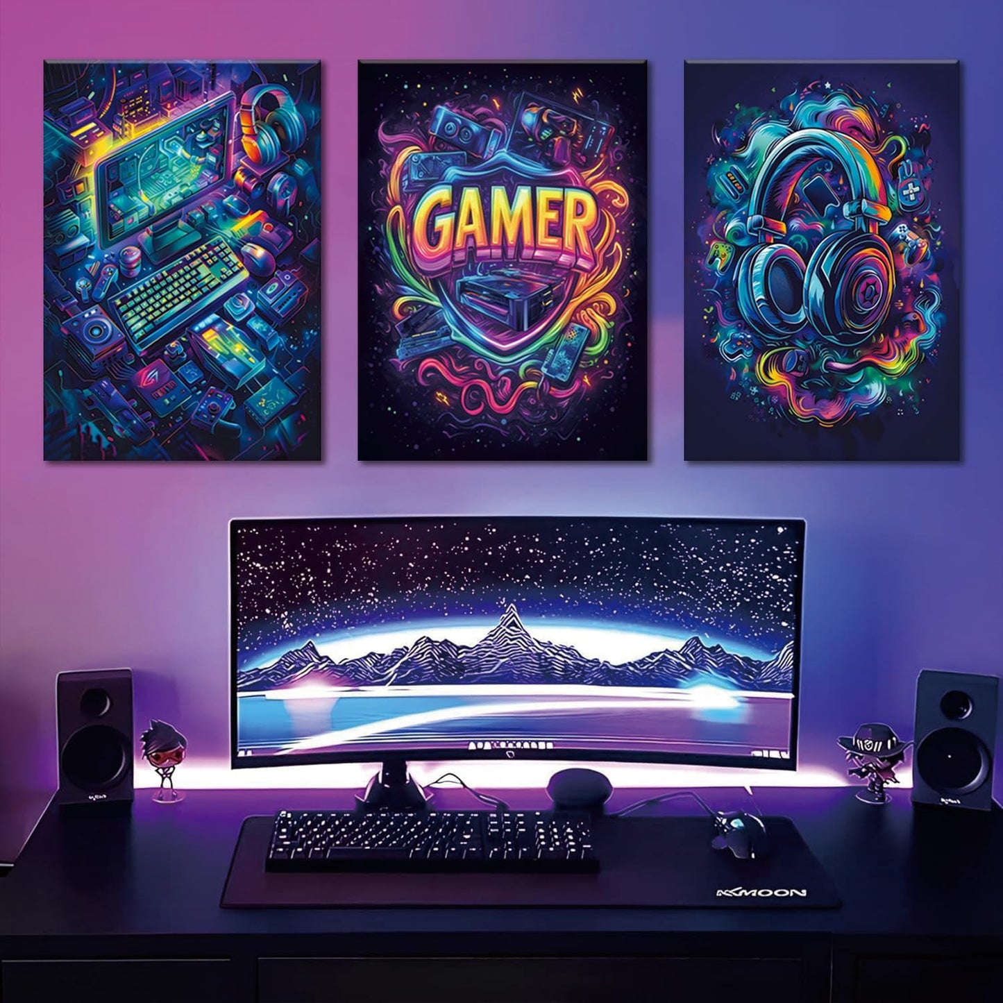 Yolbcdr Gaming Wall Art Set - Cool Canvas Prints for Game Room Decor | Framed 16x24in Posters