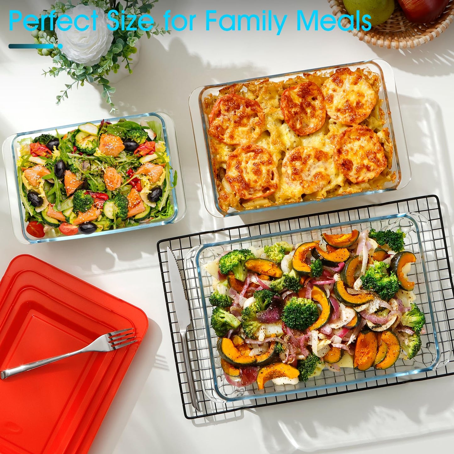 NUTRIUPS 1.5+2.4+3.7Qt Deep Glass Baking Dish, 11.5x8x3 in & 9.5x7x2.7 in & 8x6x2.4 in 3-Pack Deep Lasagne Dish with Lids for Oven, Rectangular Glass Bakeware